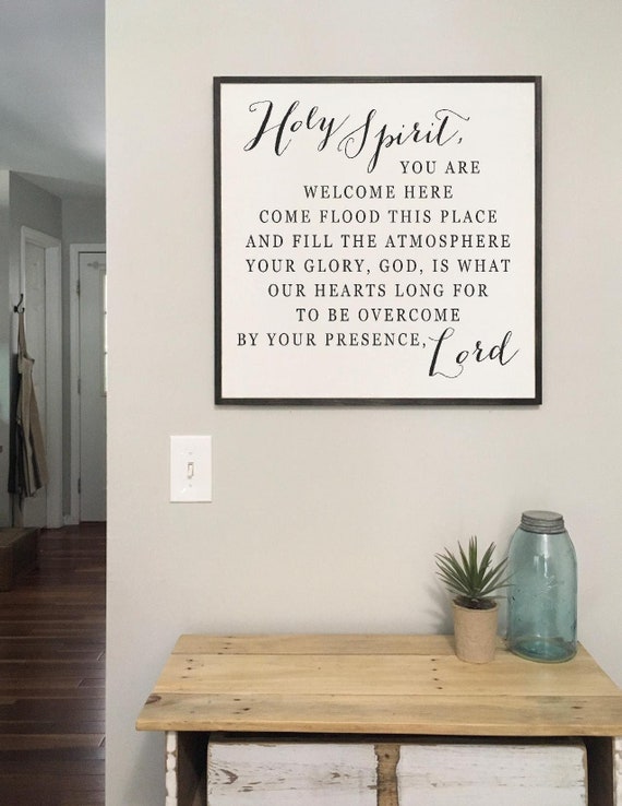 HOLY SPIRIT 2'X2' wood sign | Inspirational wall art | distressed shabby chic decor | farmhouse style design | framed wooden plaque