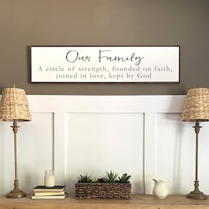 OUR FAMILY framed wooden sign | Family Room Sign | painted wood sign | farmhouse wall art | strength faith love God | Christian Family Decor