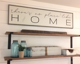 HOME 1'X4' sign | distressed shabby chic painted wooden sign | painted wall art | there's no place like home | entryway plaque | family room