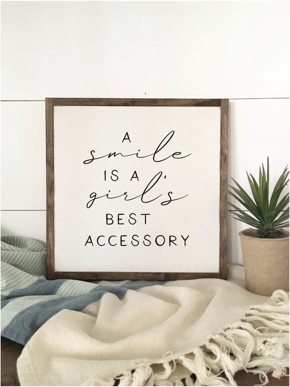 A SMILE IS a girls best accessory 1'X1' sign | distressed wooden sign | farmhouse decor | rustic bathroom art