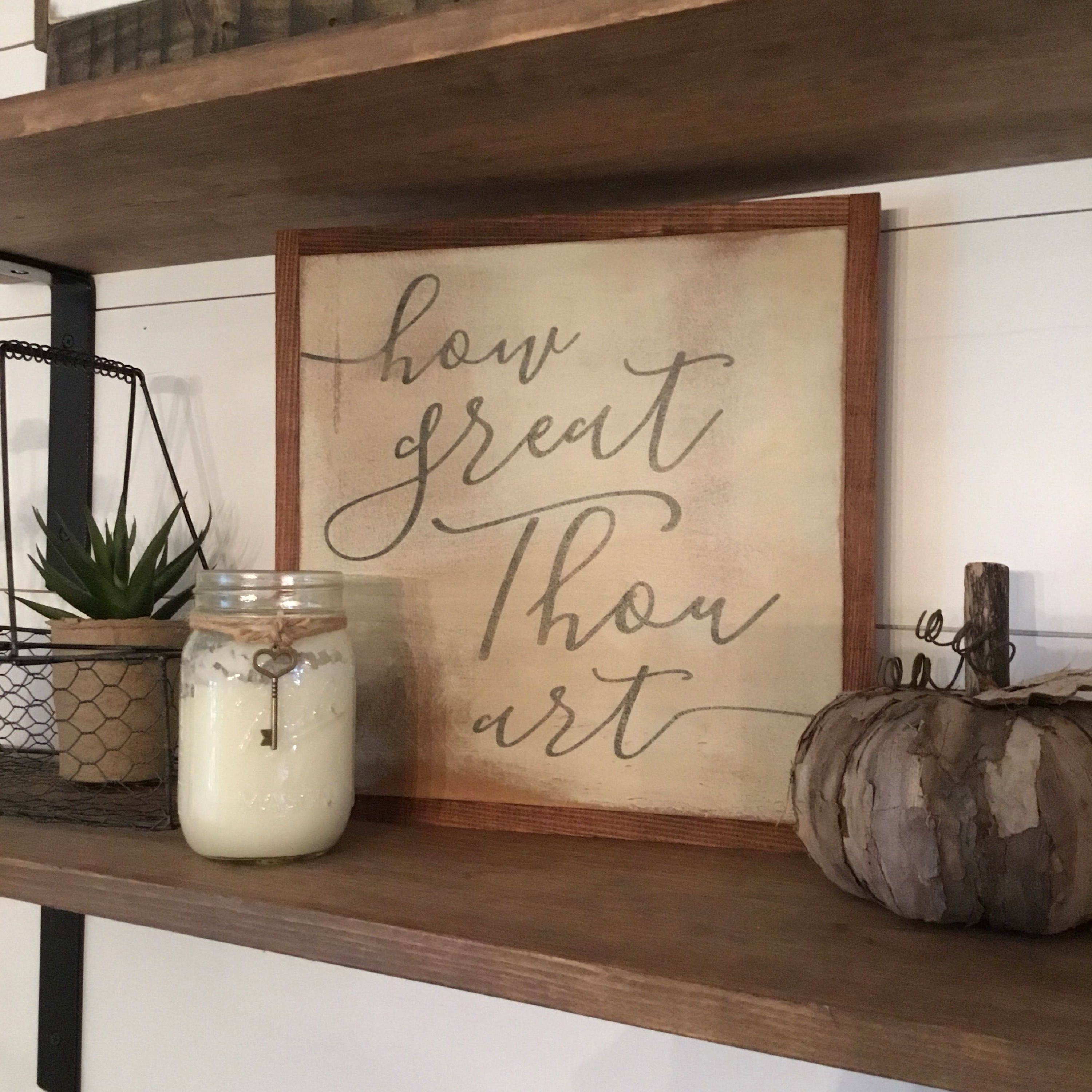 How GREAT THOU ART 1'X1'' distressed antiqued painted wall plaque