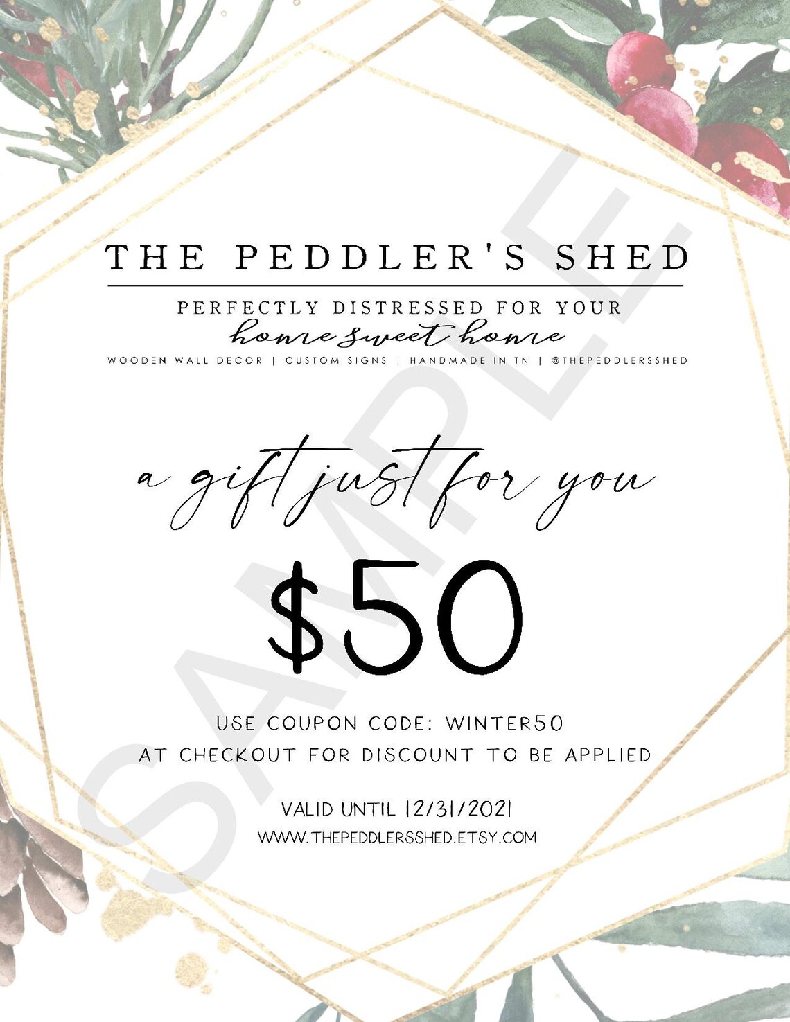 THE PEDDLER'S SHED 50 gift certificate the perfect last Etsy