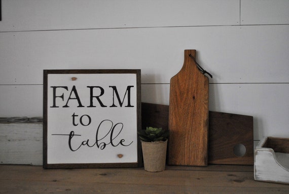 FARM TO TABLE 1'X1' sign | distressed shabby chic painted wooden sign | painted wall art | elegant farmhouse decor | framed wood sign