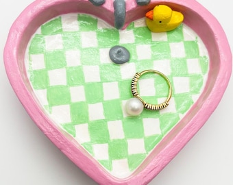 Plato de cerámica para bañera hecho a mano: organizador de joyas con forma de corazón, regalo