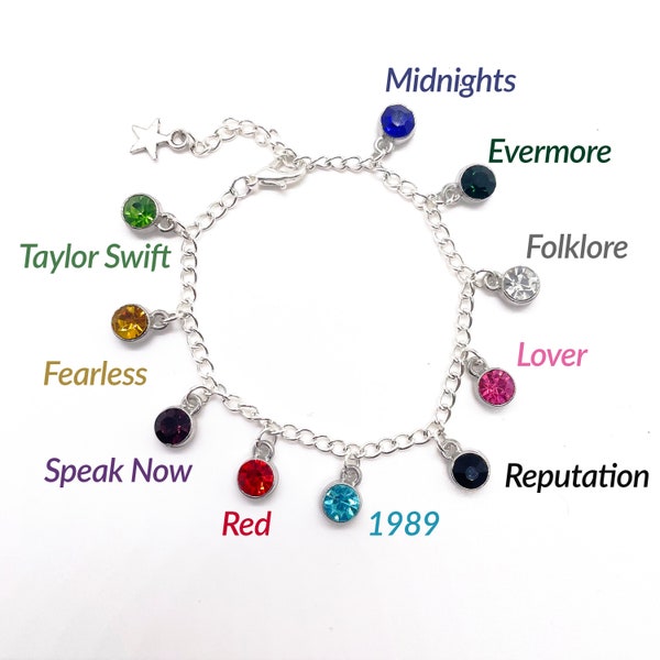 Taylor Swift Eras Charm Adjustable Bejeweled Bracelet Inspired by Midnights Lover Reputation Folklore Red Jewelry Swiftie Eras Tour Gift