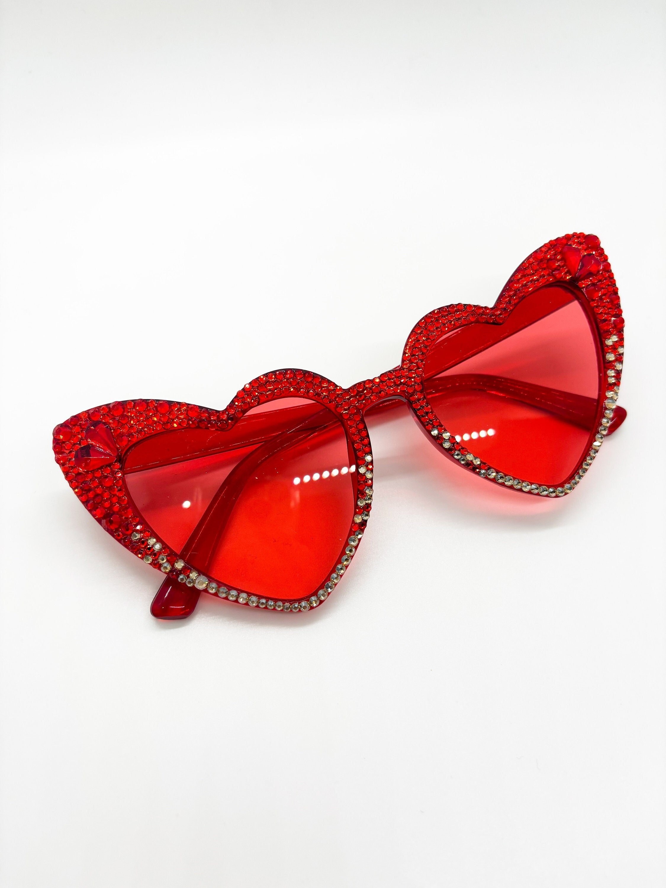 Red Rhinestone Heart Sunglasses: Bedazzled Party Sunglasses  display picture 3