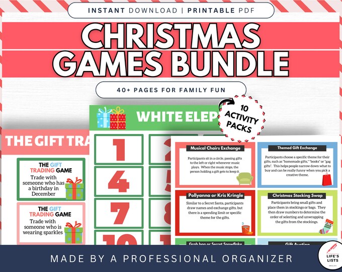 Holiday Games Printable Bundle | White Elephant | Secret Santa | Party Activity | Family Holiday Fun | Instant Download | Life's Lists