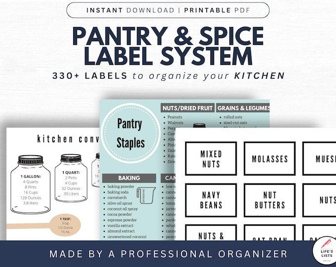 Pantry and Spice Labels | Pantry Organization System | White Minimalist Labels | Food Labels | Printable | Digital Download | Life’s Lists