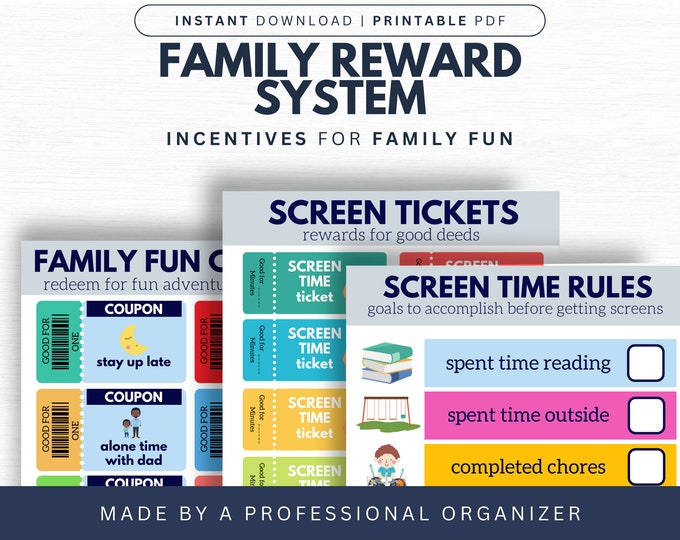 Chore Chart Family Planner With Reward Coupons | Kids Coupons | Reward System | Printable | Life's Lists