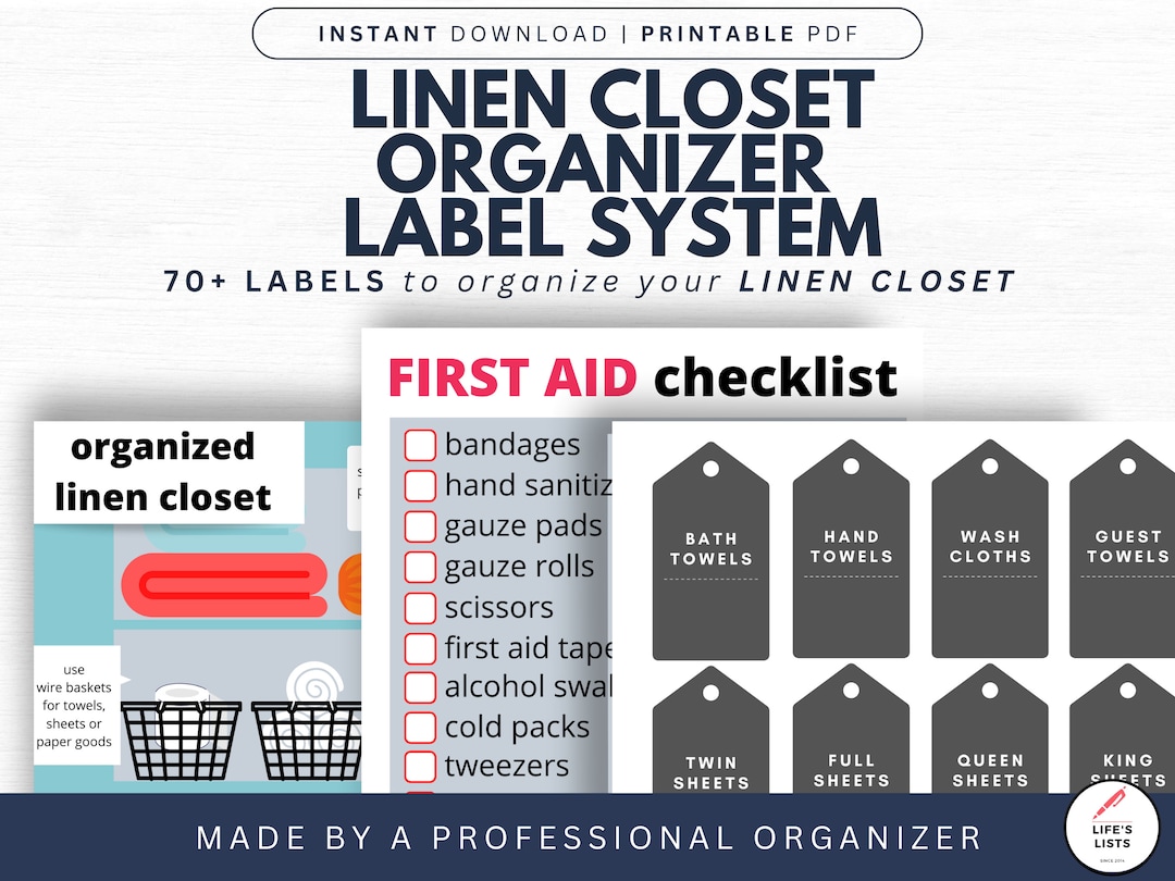 Linen Closet Organization System Linen Closet Labels Printable Digital ...