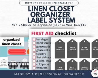 Linen Closet Organization System | Linen Closet Labels | Printable | Digital Download | by Life's Lists