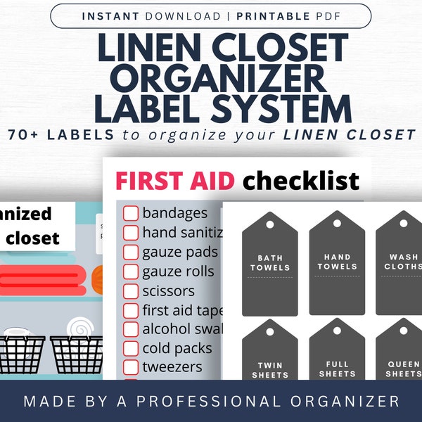 Linen Closet Organization System | Linen Closet Labels | Printable | Digital Download | by Life's Lists