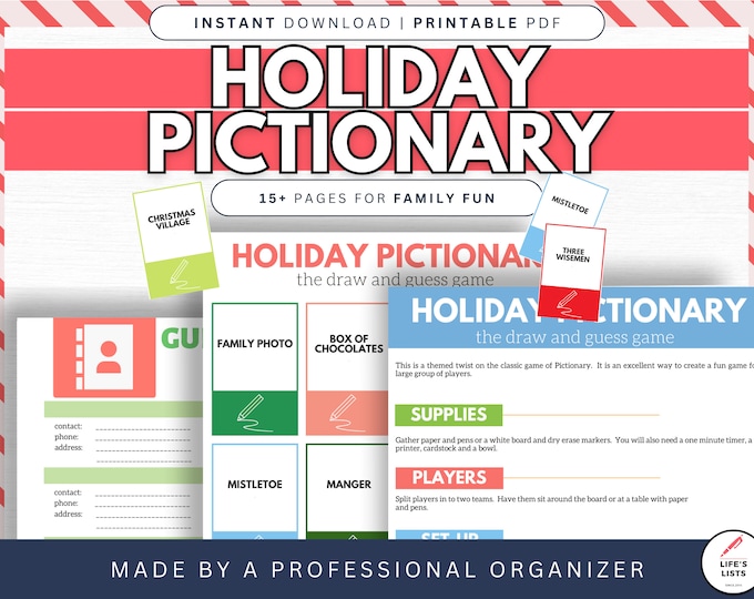 Christmas Party Game For Family | Holiday Pictionary Game |  | Instant Download | Print On Demand | Digital | Life's Lists