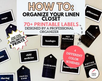 Linen Closet Organization System | Linen Closet Labels | Printable | Digital Download | by Life's Lists