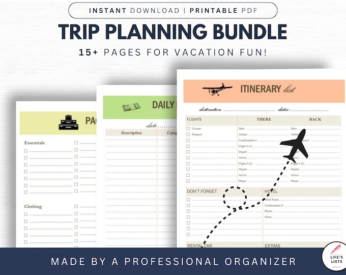Travel Planning And Organization Bundle | Vacation Organization | Trip Planning, Planner Pages, Itinerary, Budgeting | Instant Download