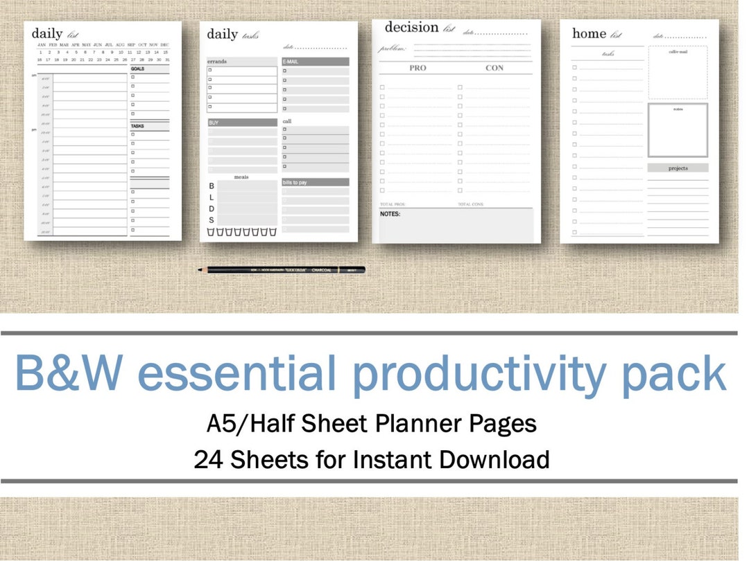 Productivity Planner Pages Half Page/a5 Printable Pack - Etsy