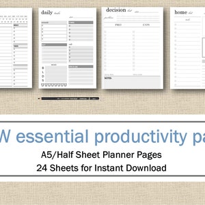 Productivity Planner Pages Half Page/a5 Printable Pack - Etsy