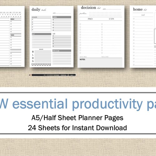 Productivity Planner Pages Half Page/a5 Printable Pack - Etsy