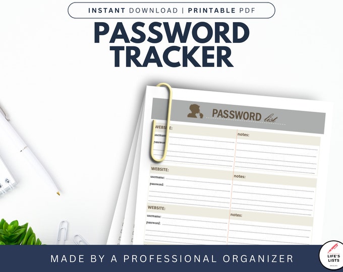 Password List | Password Tracker | Password Template | Password Log | Printable | Digital Download | by Life's Lists