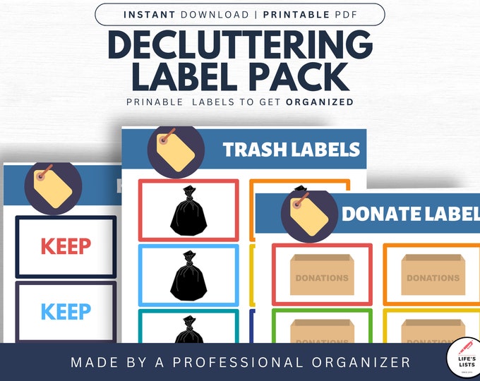 Life's Lists Complete Declutter Labels Printable Pack | Home Organization | Digital | Printable | Instant Download | Life's Lists