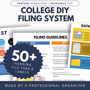 College Filing System DIY Printable | College Organizing System | File System for Students | Printable | Lifes Lists