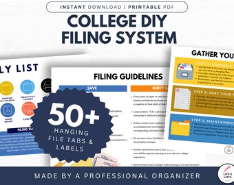 College Filing System DIY Printable | College Organizing System | File System for Students | Printable | Lifes Lists