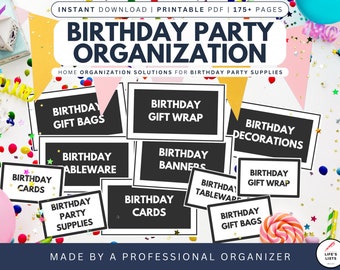 Birthday Party Decoration Storage Labels Pack | Gift Wrapping Storage Labels | Instant Download | Life's Lists