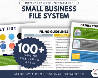 Small Business Filing System | Affordable Small Business Organization System | DIY Business File Tabs | Labels | Printable | by Life's Lists