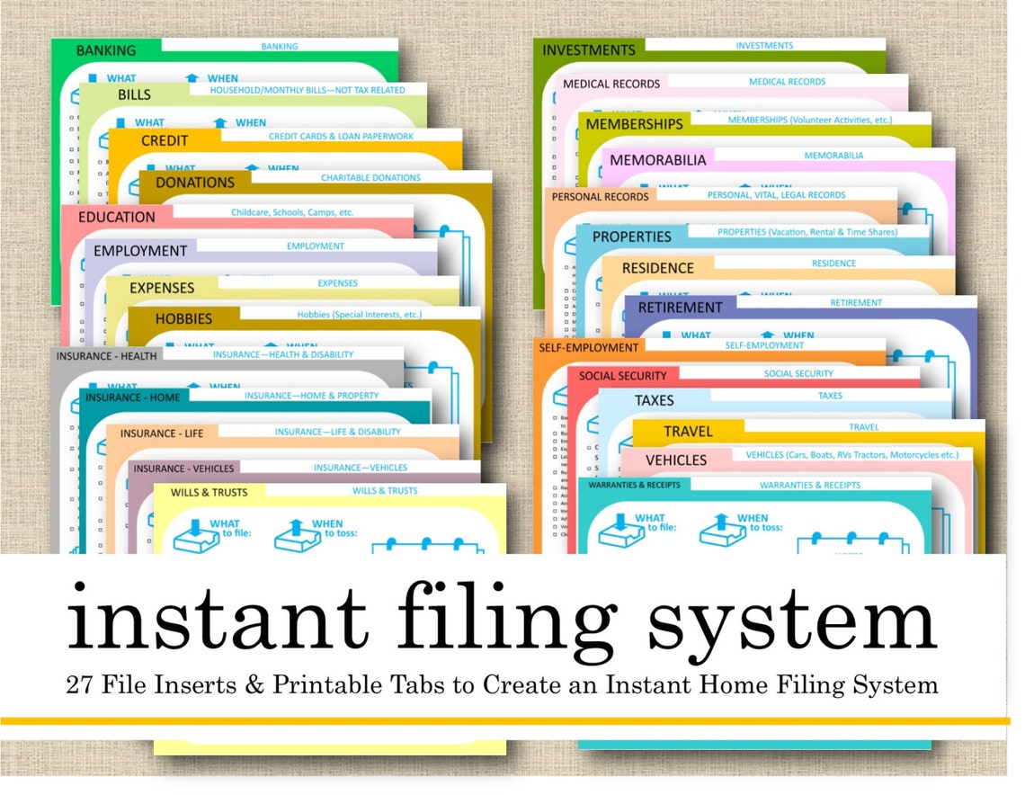 Printable Instant Home Filing System 27 File Cards/index - Etsy