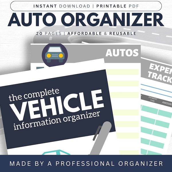 Vehicle and Auto Information Organizer | Car Maintenance Log | Insurance Tracker| Printable | Life's Lists