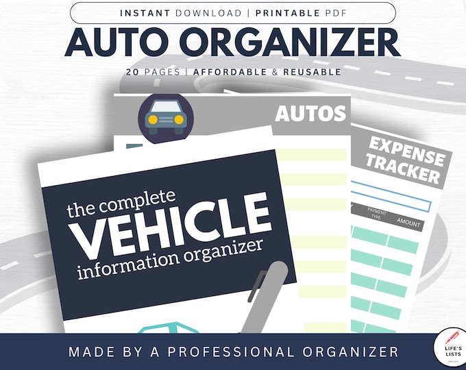 Vehicle and Auto Information Organizer | Car Maintenance Log | Insurance Tracker| Printable | Life's Lists