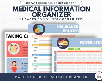 Complete Medical Information Organizer | Home Organization | Medical Record Organize | Print on Demand | Instant Download | Life's Lists
