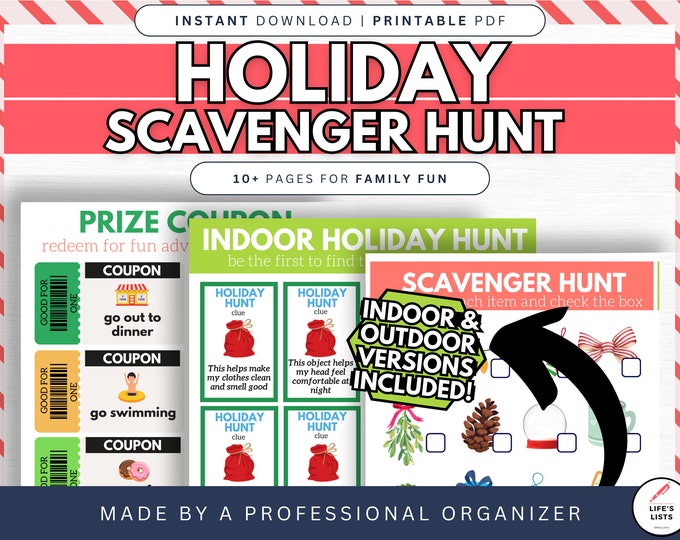 Christmas Party Games For Family And Kids | Holiday Scavenger Hunt Game | Instant Download | Print On Demand | Life's Lists