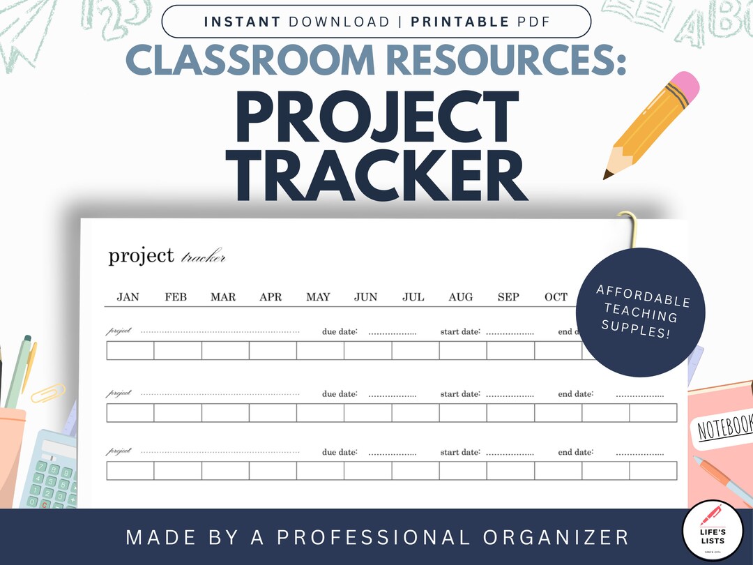 Project Tracker Printable: Teacher Classroom Organizer (digital ...
