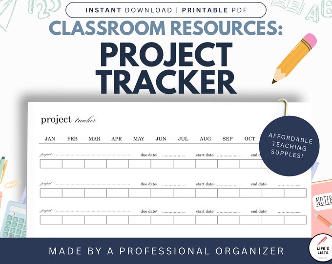 Classroom Supplies: Project Tracker | Cheap Teacher Supplies | Project Planner | Black & White Printable | Downloadable