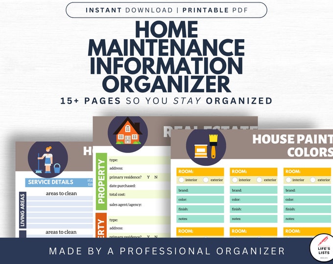 Life's Lists Complete Home Maintenance Information Organizer | Declutter | Spring Clean | Print On Demand | Instant Download | Life's Lists