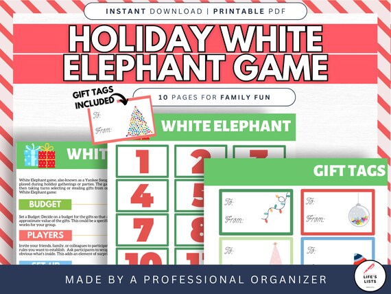 Holiday White Elephant Game Printable | Christmas Yankee Swap (Digital Download)