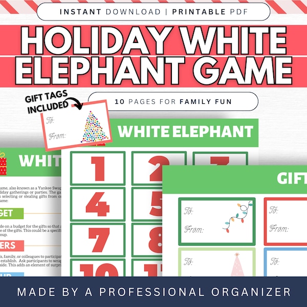 Holiday White Elephant Game Printable | Christmas White Elephant Game | Yankee Swap | Instant Download | Party Game Printable | Life's Lists