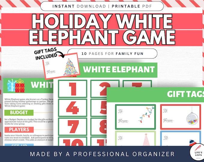 Holiday White Elephant Game Printable | Christmas White Elephant Game | Yankee Swap | Instant Download | Party Game Printable | Life's Lists