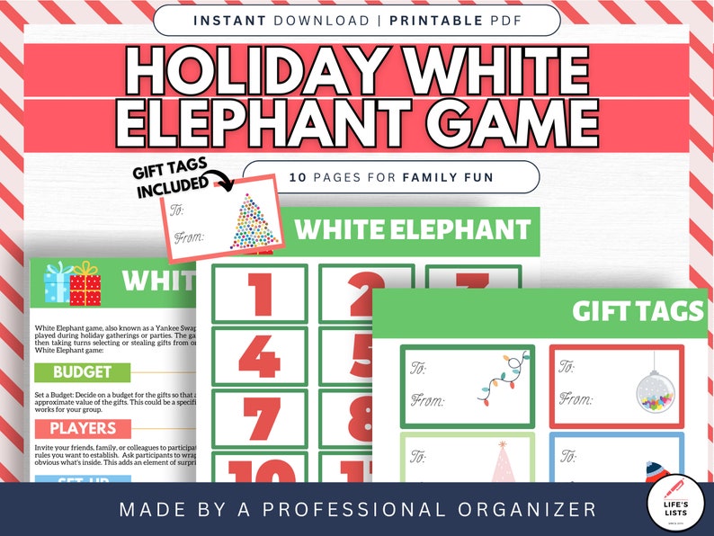 Holiday White Elephant Game Printable Christmas White Elephant Game