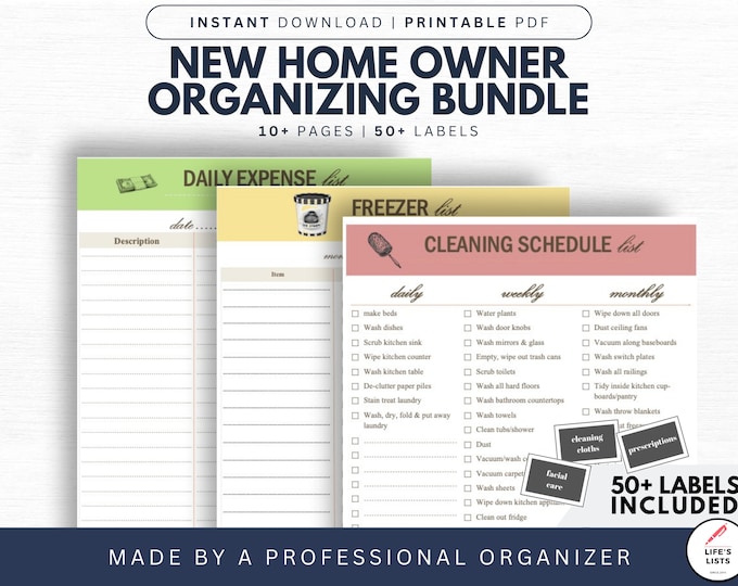 New Home Owner Organization Bundle | How To Organize New Home | Kitchen, Linen Closet, Home Printable Planner Pack | Instant Download