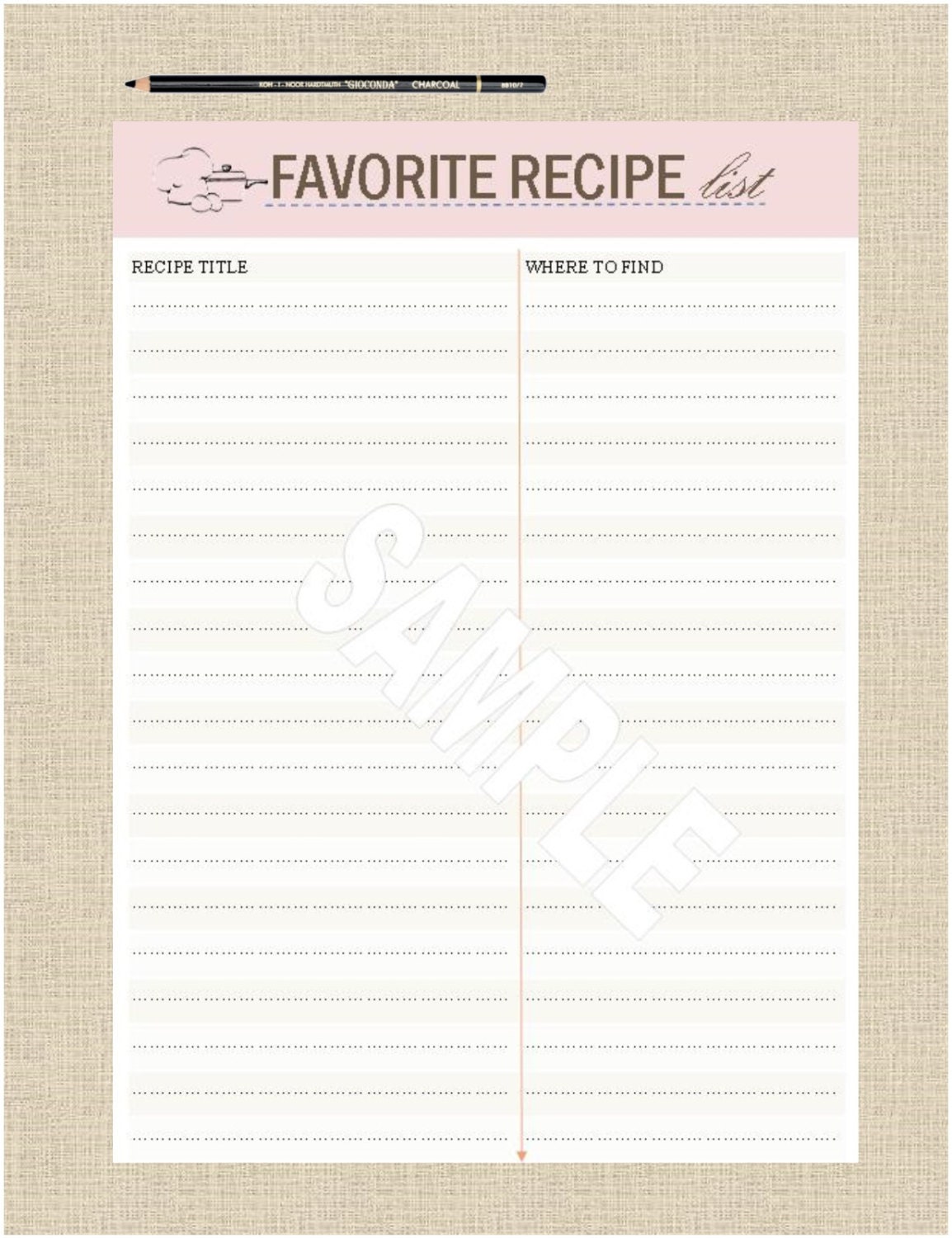 Favorite Recipe List Recipe Tracker Recipe Log Recipe - Etsy