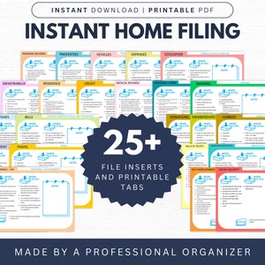 Printable Instant Home Filing System | 27 File Cards/Index | Hanging File Tabs | Paper Organization System | Digital File | by Life&#39;s Lists
