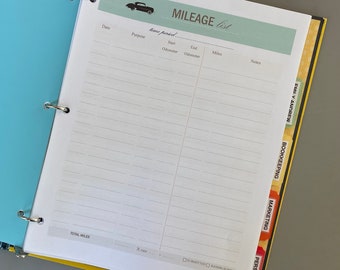 Life's Lists Printable 8.5"x11" Letter Size Mileage Tracker List