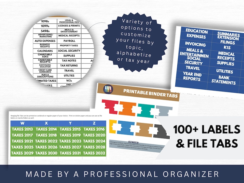 Tax Organizer Printable Filing System for Easy Bookkeeping Instant