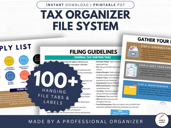 Tax Organizer Printable Filing System for Easy Bookkeeping | Instant Download| Life's Lists