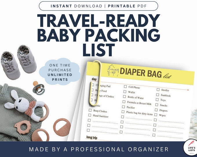 Travel-Ready Baby Packing List | Diaper Bag Checklist | Travel Tools | Parenting Tools | Printable Pages | Digital Download