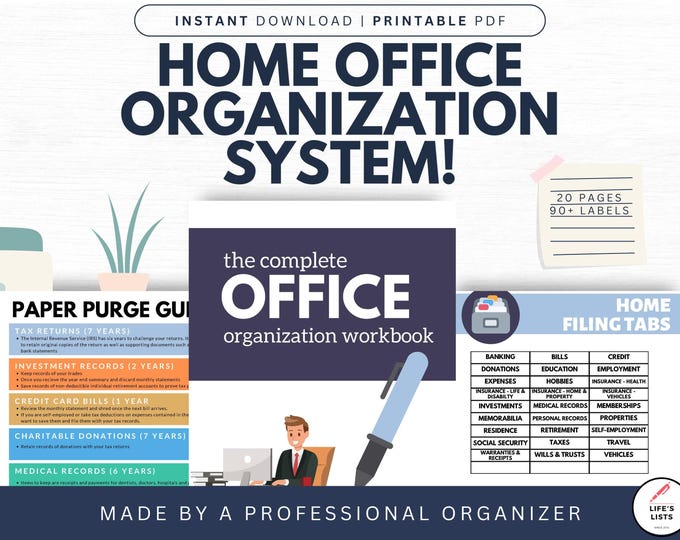 Home Office Organization System | Small Business Office Labels | Business Organization Bundle | Home Office Filing | Life's Lists
