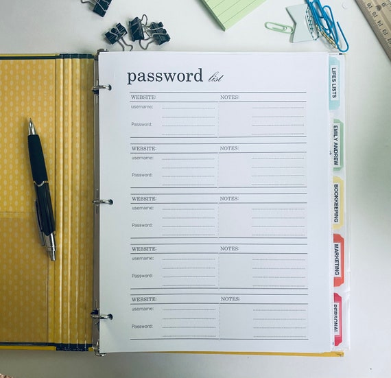 Password Planner Page Printable Password Log Planner Page Etsy