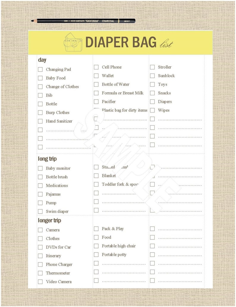 Diaper Bag Packing List Diaper Bag Checklist Baby Packing Etsy